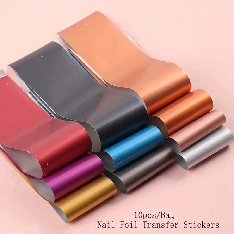 10pcs Nail Foils Matte Mirror Metal Gold Holographic Paper Gel Polish Transfer Sticker DIY Pattern Manicure Decoration