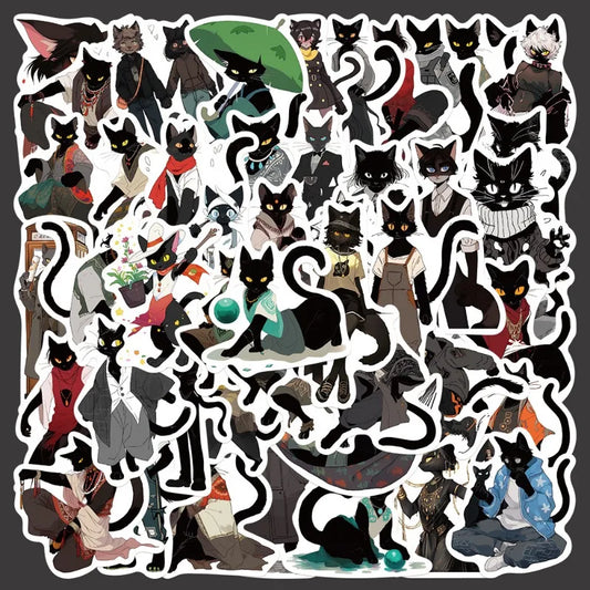 50pcs Black Cat Graffiti Stickers for Helmet, Wall, DIY Decoration