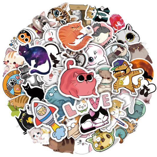 Cartoon Cat Stickers 10/30/50pcs Waterproof PVC Decals for Laptop, Phone, Guitar, Bike, Scrapbook