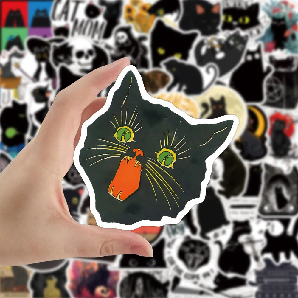 10/30/50/100PCS Cartoon Black Cat Stickers Scrapbook Phone Guitar Laptop Luggage Cool Waterproof Sticker Children Classic Toy