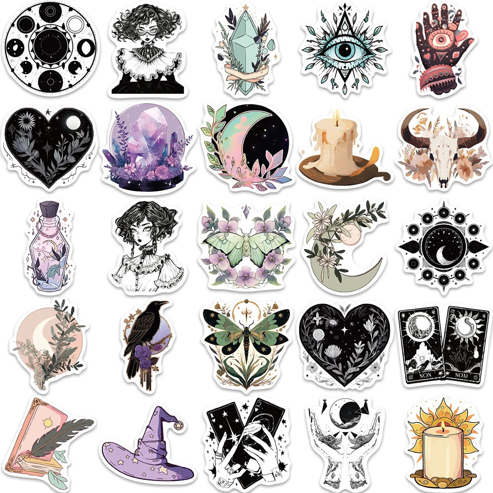 10/30/50pcs Bohemian Gothic Magic Witch Graffiti Stickers Decals Laptop Phone Luggage Skateboard Car Decoration Sticker Kid Toy