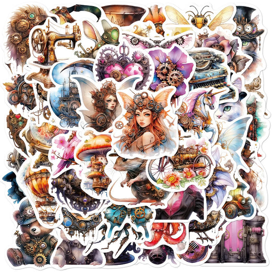 Steampunk Witch Girl Stickers: 10/30/50pcs Waterproof Decals for Laptop, Motorcycle, Luggage, Phone, Car, Bike