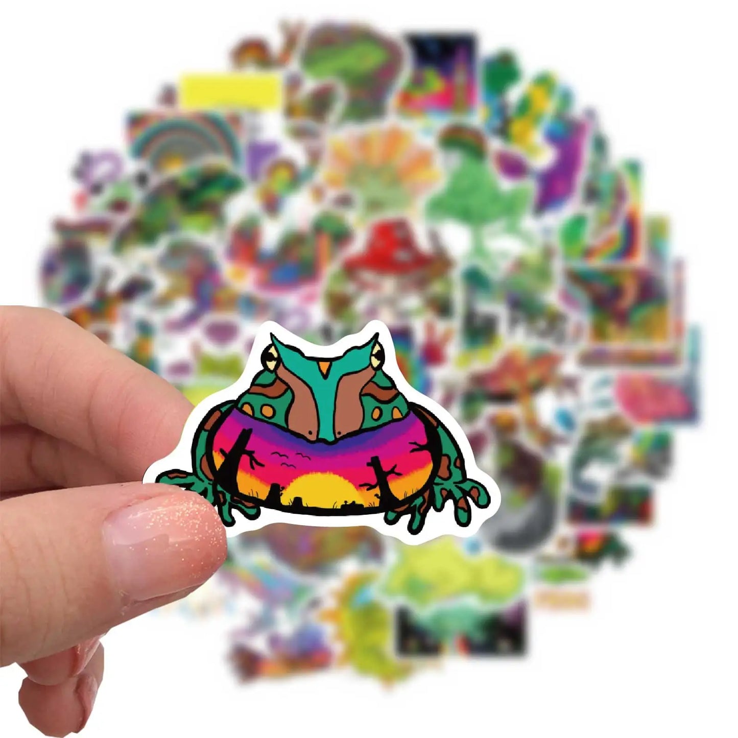 50PCS Cartoon Colorful Psychedelic Frog Stickers Aesthetics Laptop Guitar Luggage Phone Graffiti Sticker Decal Kid Toy