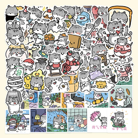 60pcs Cartoon Kitten Graffiti Stickers for Helmets, Walls, DIY Decoration Wholesale