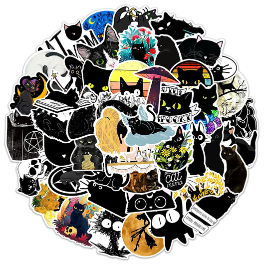 Anime Black Cat Stickers - 10/30/50/100PCS for Skateboard, Laptop, Helmet, Phone, Luggage, Car, Kid Toy, Graffiti Decals