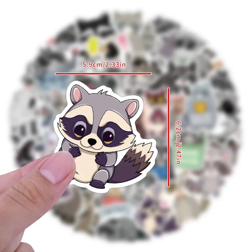 10/30/60PCS Kawaii Raccoon Stickers Cartoon Graffiti Cute Animal Decals DIY Ornament Car Bike Guitar Diary Scrapbook Kids Toy