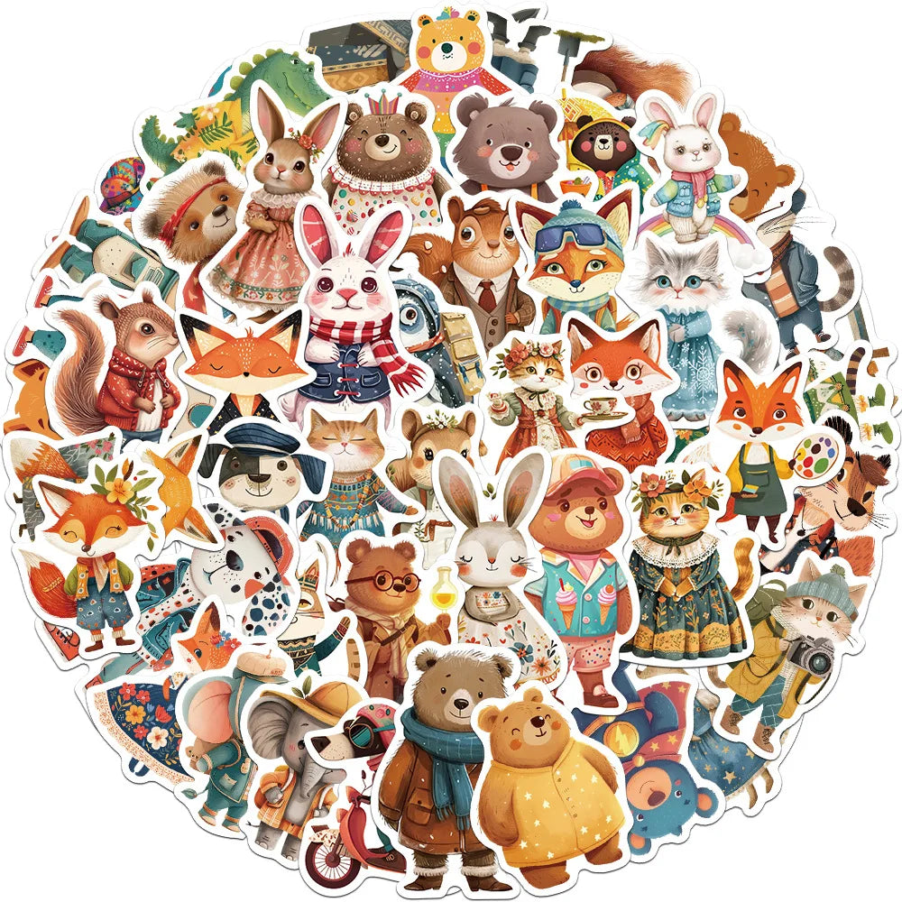 Cartoon Animal Graffiti Stickers for Laptop, Luggage, Car, Fridge - 10/30/50Pcs Vinyl Set