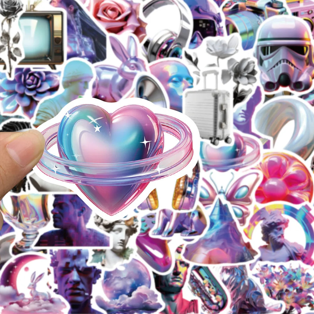 10/30/50PCS Cartoon 3D Steam Wave Laser Graffiti Stickers DIY Waterproof Phone Motorcycle Laptop Suitcase Bike DIY Toys Decals