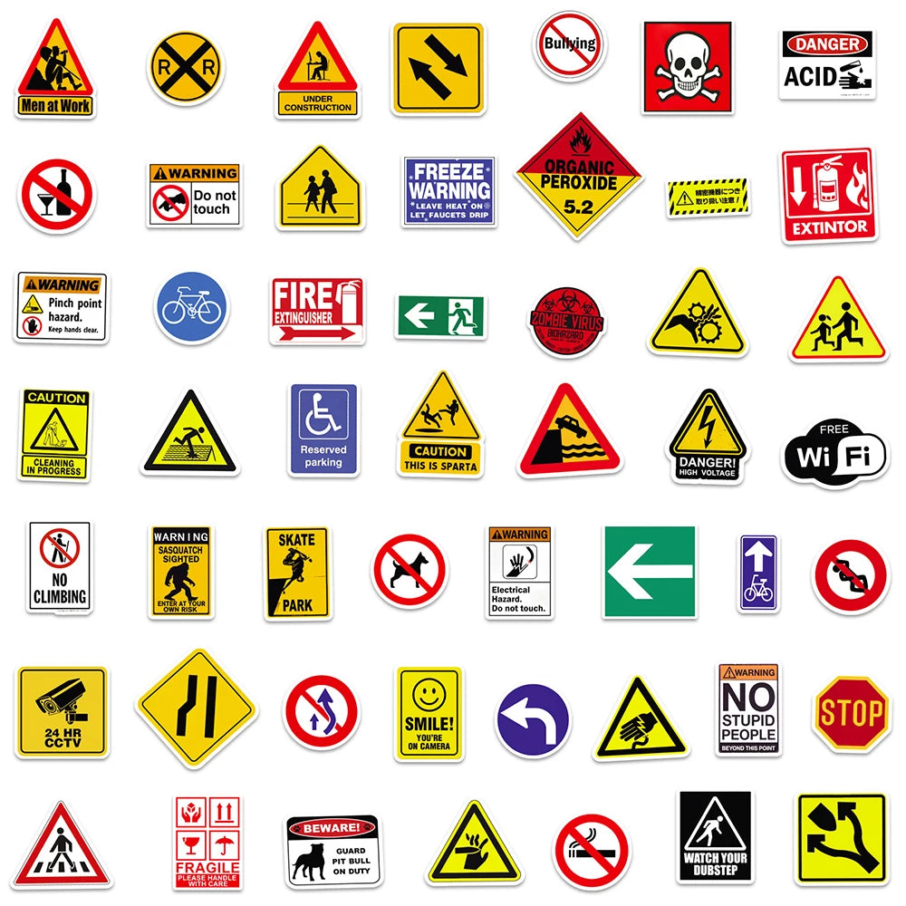 10/30/50/100PCS Sign Warning Stickers Danger Banning DIY Skateboard Fridge Laptop Motorcycle Wall Decals Waterproof Sticker Toys