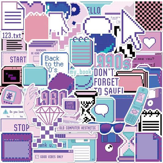Purple Pixel Cartoon Stickers for Laptop, Guitar, Diary, Phone, Scrapbook - 10/30/53pcs