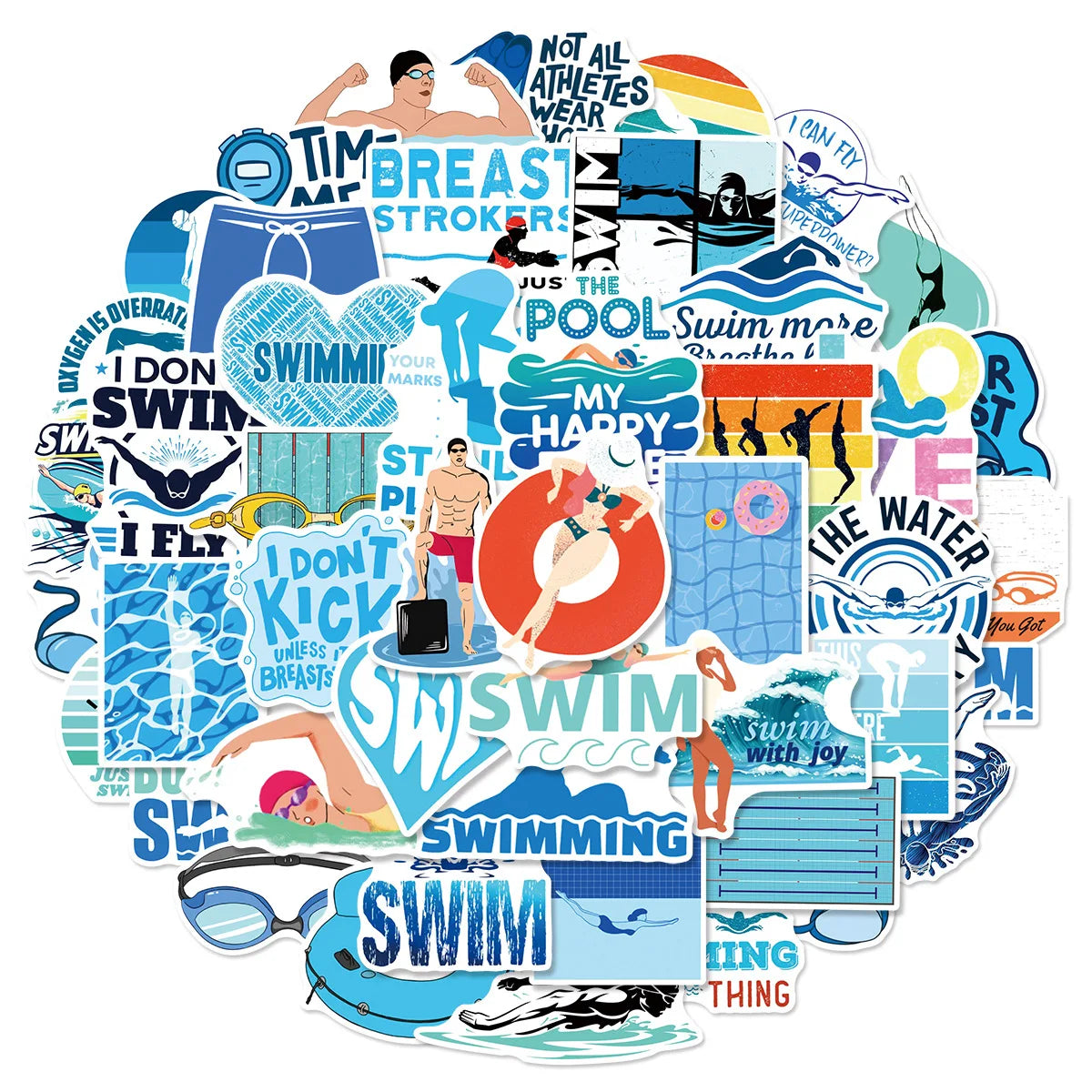 50 Swimming Stickers Waterproof Decals for DIY & Scrapbooking