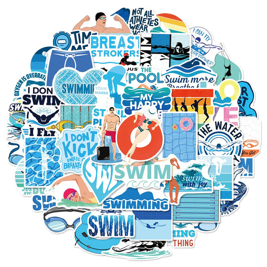 50 Swimming Stickers Waterproof Decals for DIY & Scrapbooking
