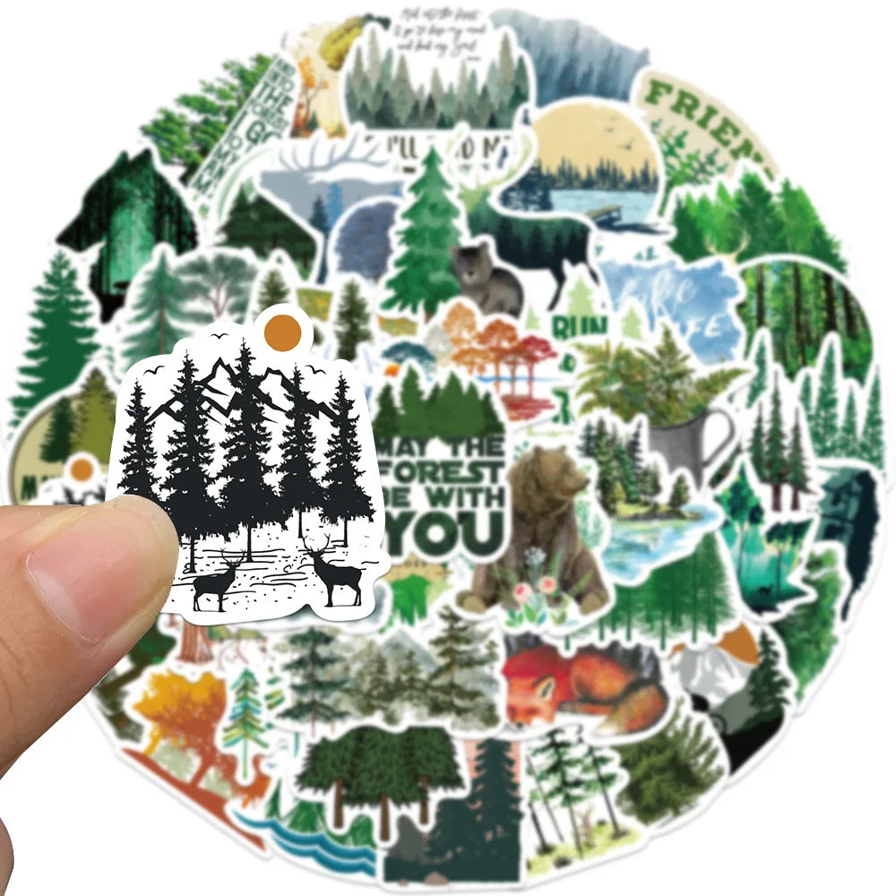 10/30/50PCS Natural Green Forest Animal Stickers Graffiti Skateboard Suitcase Fridge Motorcycle Bike Cartoon Decals DIY Kids Toy