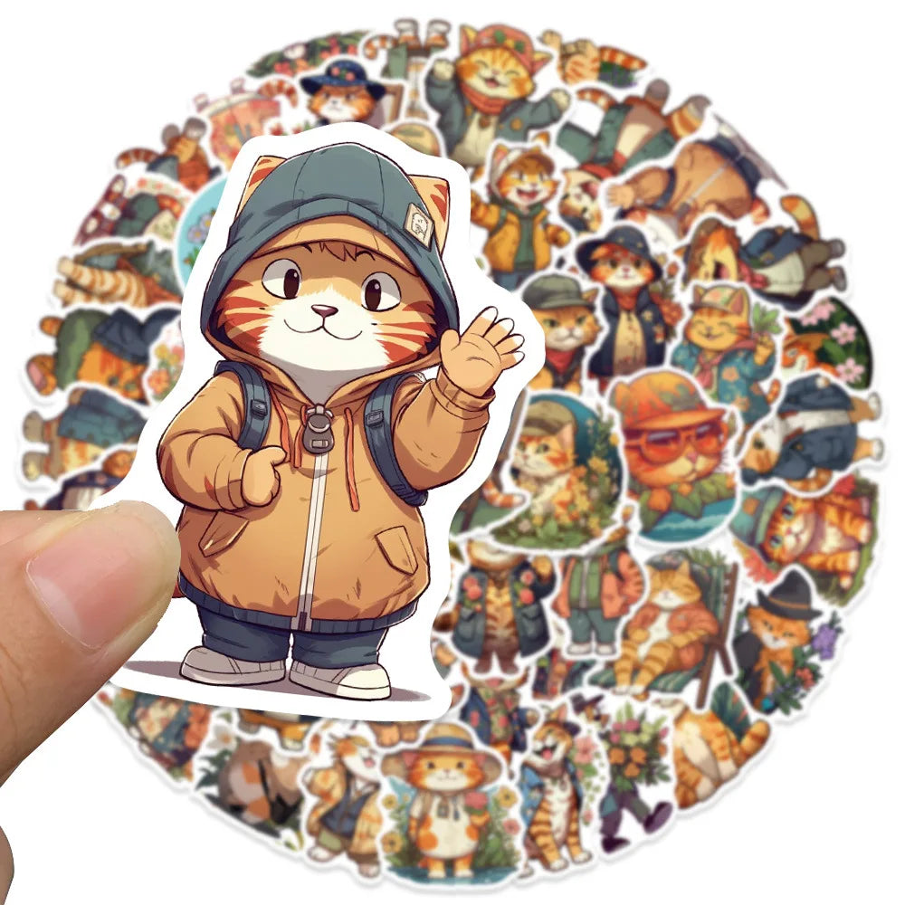 10/30/50PCS Cute Orange Cat Stickers Funny Cartoon Animals Decal Toys DIY Decoration Notebook Guitar Fridge Kids Sticker Gift