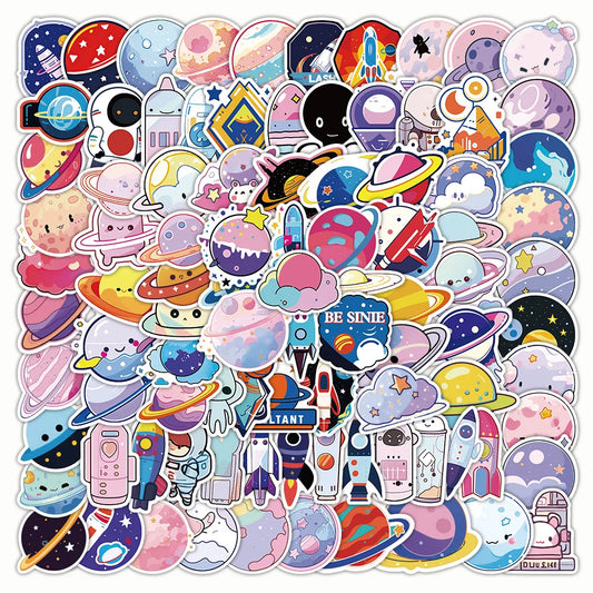 Space Cartoon Animal Planet Stickers - 10/30/50/100PCS Waterproof Decorative Toy
