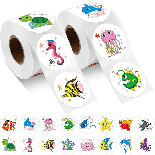 Ocean Animal Kids Stickers: 100-500pcs Birthday Rewards
