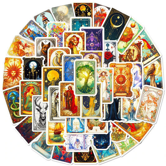 Tarot Card Cartoon Stickers Pack - Laptop, Car, Luggage, Phone, Guitar Decals