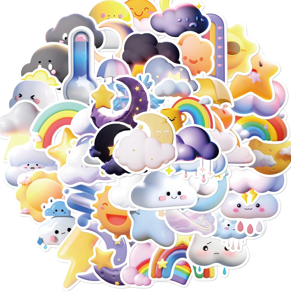 10/30/50PCS Cute Cartoon Cloud Stickers Weather Rain Lightning Rainbow Kawaii Decal Kids Toy DIY Diary Phone Notebook Bike Car