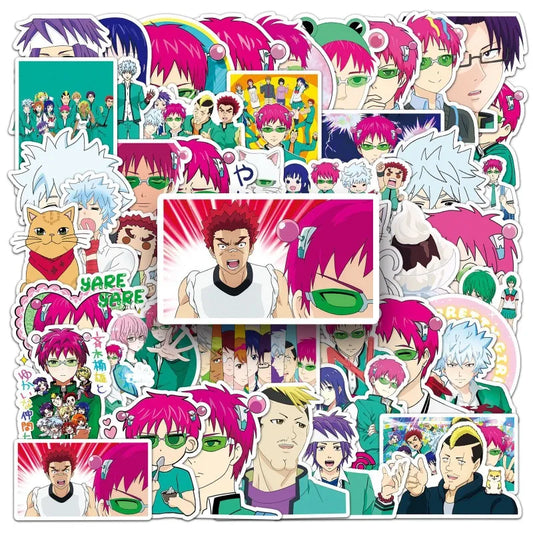 50pcs Saiki K Anime Stickers for Suitcase, Water Cup, Phone, Notebook, Fridge Decoration