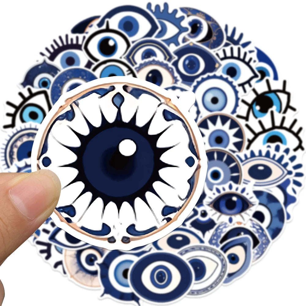 50PCS Blue Art Eye Sticker Personalized Fashion Cool Waterproof Decoration Luggage Laptop Cup Phone Skateboard Gift Decal