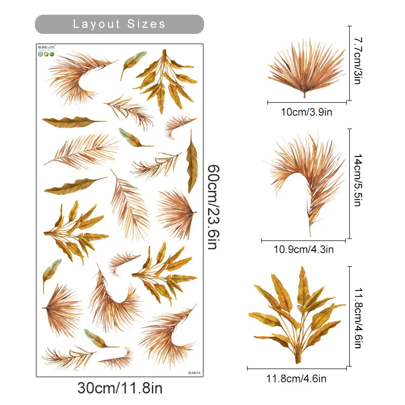 Boho Palm Leaves Wall Sticker Vinyl Removable DIY Self Adhesive Wallpaper Decals Home Decor