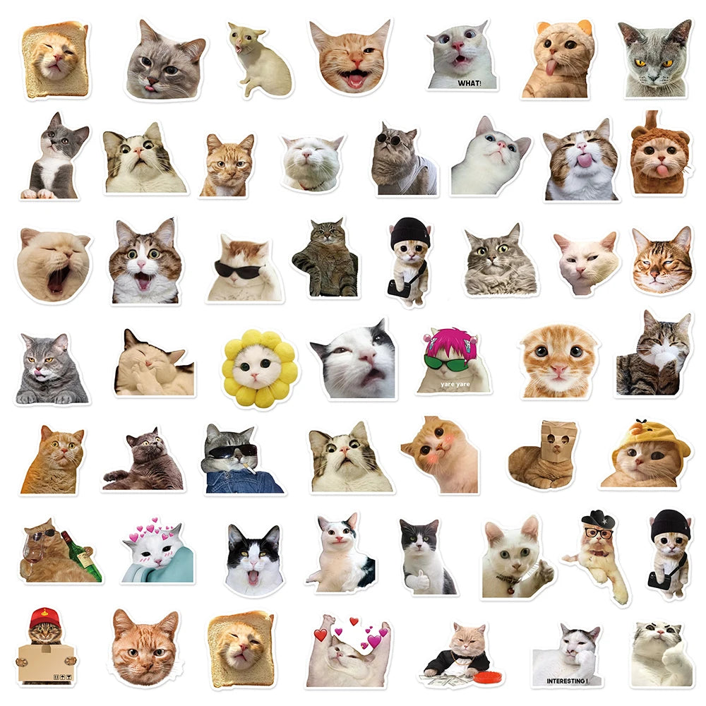 10/30/50pcs Cute Funny Meme Animal Cat Kitty Stickers Decals Kids Toy Laptop Suitcase Notebook Motorcycle Car Decoration Sticker
