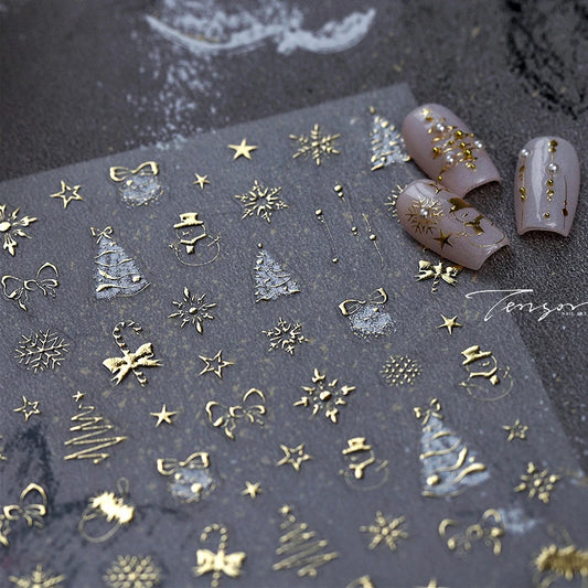 Christmas Nail Art Stickers: Tree, Bell, Snowman, Star, Glitter