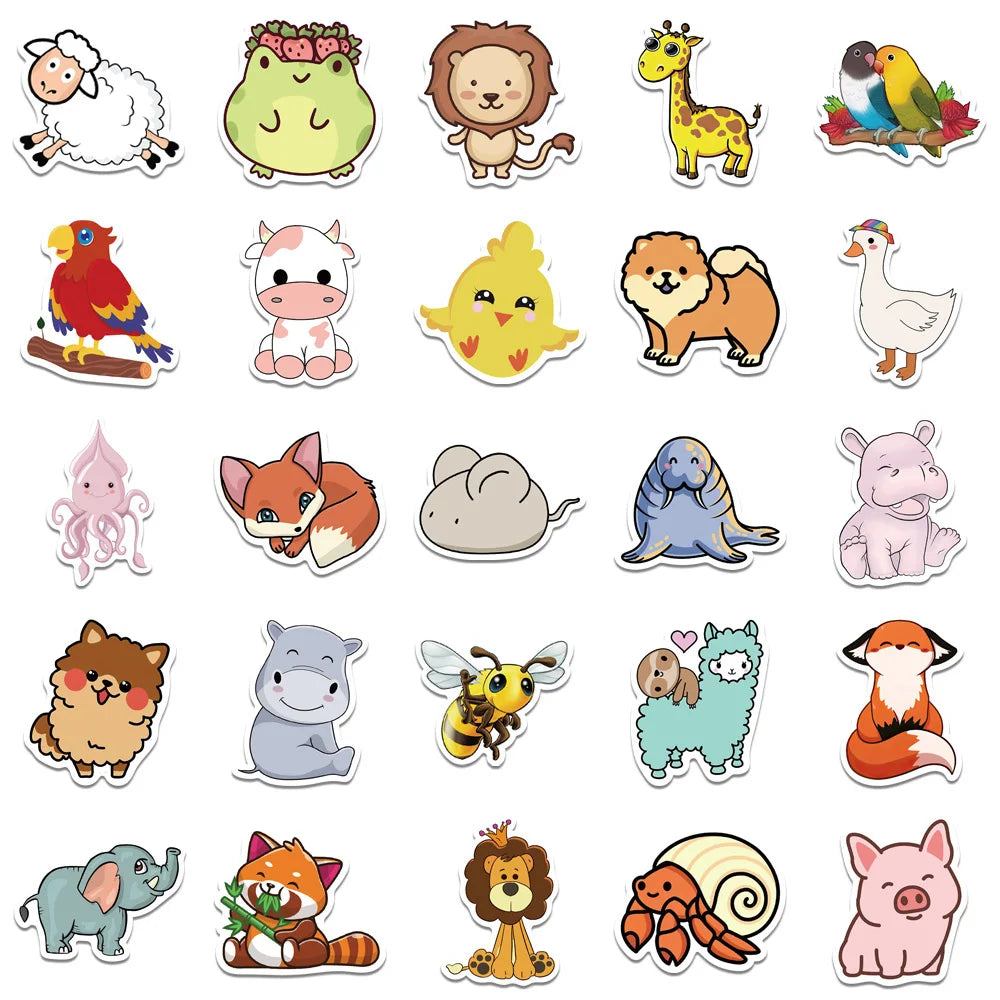 10/30/50/100PCS Mix Cute Animal Cartoon Stickers Aesthetic Waterproof Guitar Skateboard Laptop Graffiti Stickers Kid Classic Toy