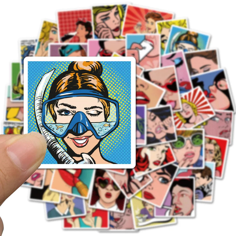 10/30/50/100pcs Retro Girl Pop Art Waterproof Stickers Skateboard Laptop Luggage Bike Motorcycle Car Graffiti Sticker Decals