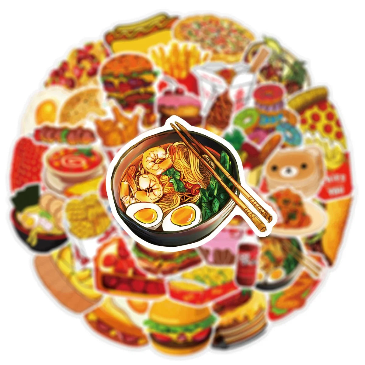 10/25/50pcs Bread Food and Tasty Meals Sticker Packs