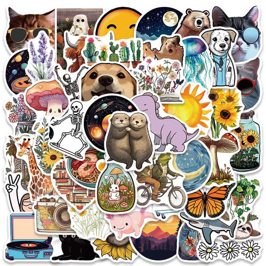 50PCS Cute VSCO Cat Stickers Aesthetic Pack for Laptop, Phone, Skateboard, Helmet