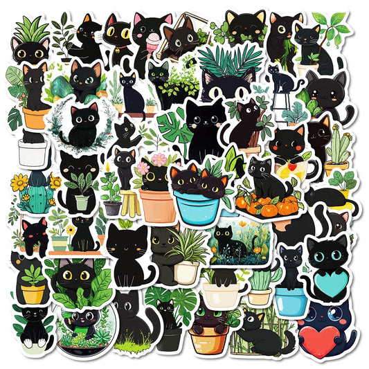 Cute Black Cat Cartoon Stickers - Waterproof Decals for Laptop, Phone, Water Bottle, Suitcase - 10/30/50pcs