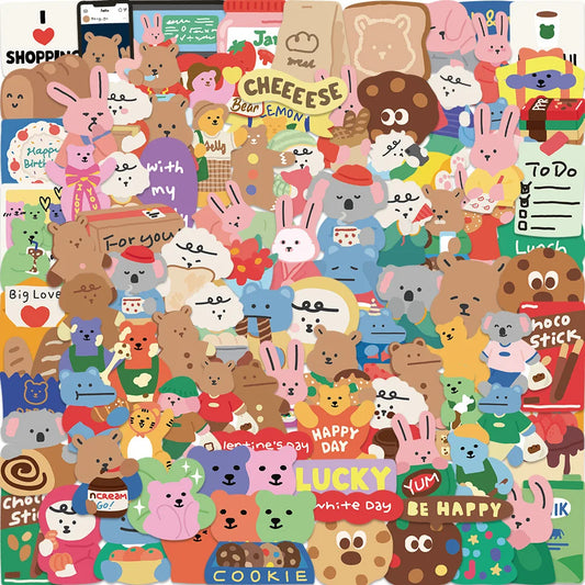 100Pcs Bear Vinyl Waterproof Stickers for Kids, Laptops, Water Bottles, Phone Cases