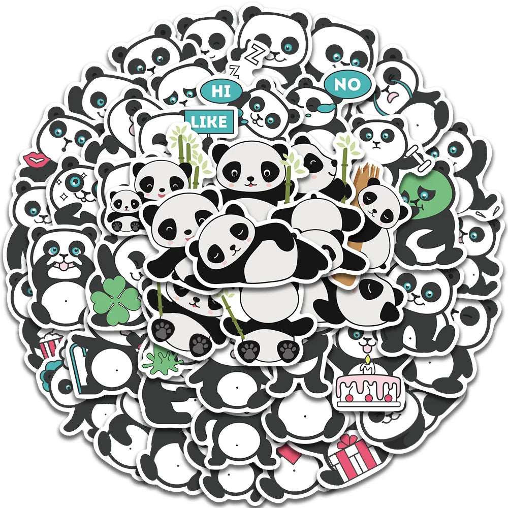 50pcs Cute Cartoon Panda Animals Stickers Kids Toy Vinyl Waterproof Graffiti Guitar Laotop Phone Luggage Sticker Decals