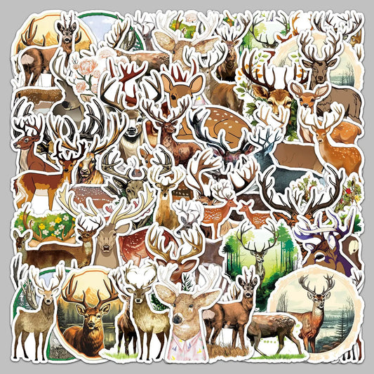 50pcs Cartoon Deer Stickers for Helmet, Wall, DIY Decoration