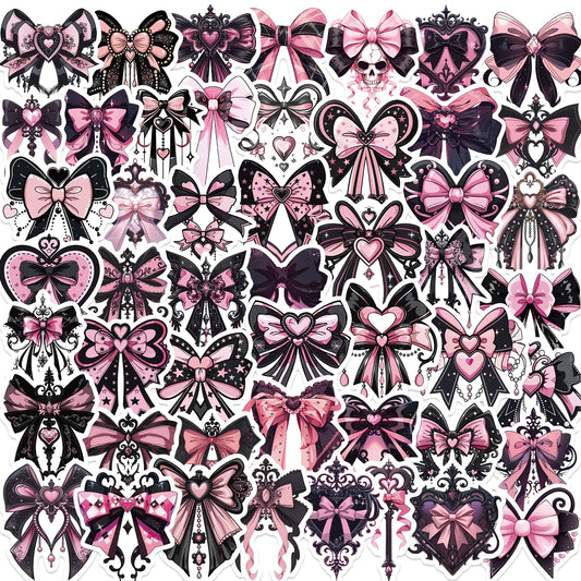 50pcs Pink Bow Stickers for Notebooks, Computers, Scrapbooking, Crafts