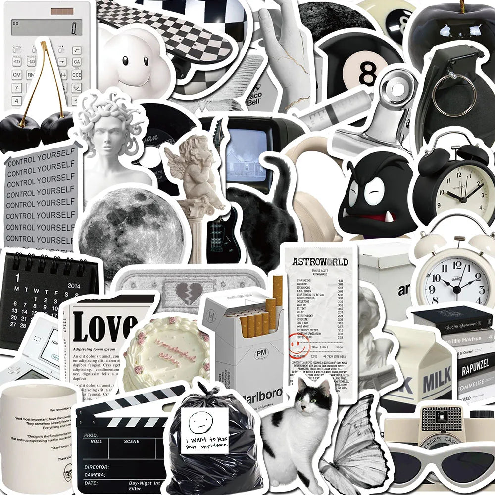 10/30/61pcs Ins Style Cute Stickers Black White Simple Decals Decoration DIY Phone Notebook Suitcase Laptop Fridge Wall Sticker