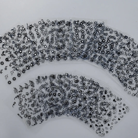 30pcs 3D Black Daisy Nail Stickers for Women & Girls