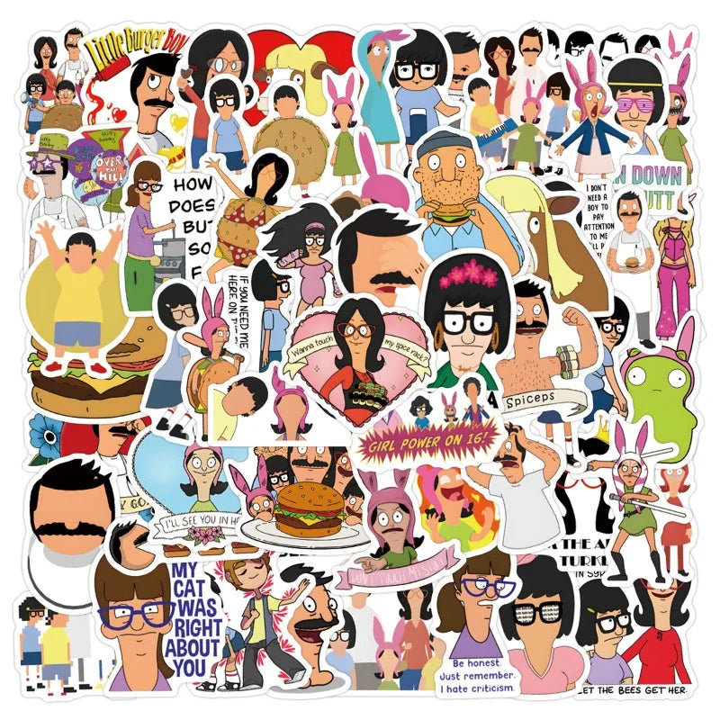 55pcs Bobs Burgers Sticker Pack for Laptop, Phone, Water Bottle, Suitcase, Stationery, Fridge