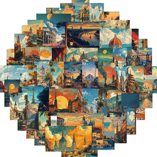 50pcs Retro Landscape Stickers: Aesthetic Scrapbook Decor