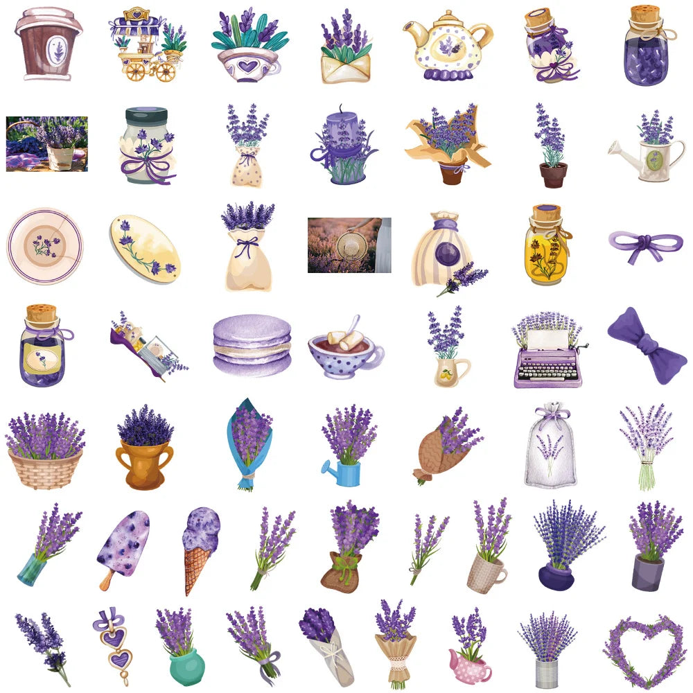 50Pcs Hot Beautiful Lavender Sticker Decoration Stationery Sticker DIY Ablum Diary Scrapbooking Label Sticker 2023