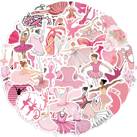 Pink Ballet Dance Stickers for Phone, Laptop, Luggage, Skateboard - 10/30/50PCS