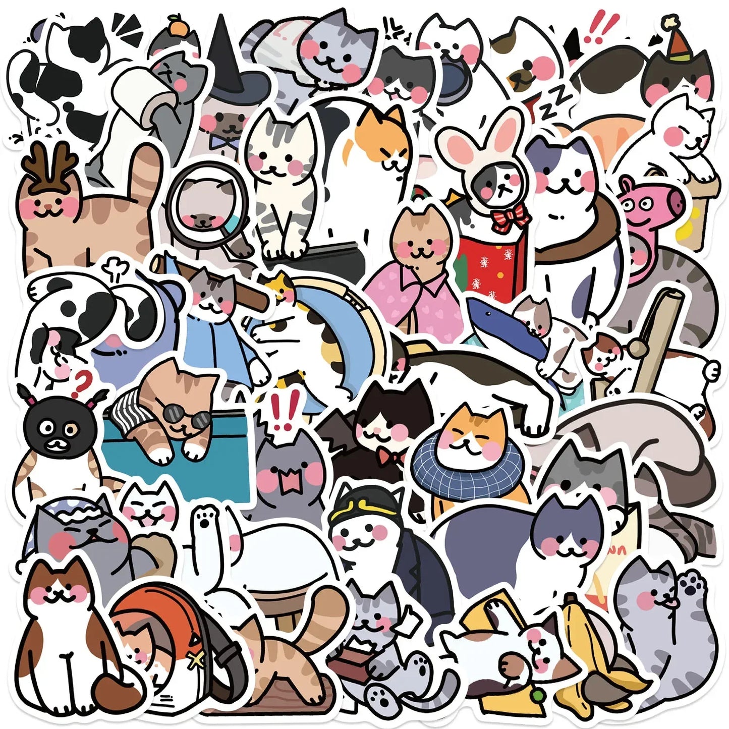 50Pcs Cat Meme Stickers Waterproof Anime Decals