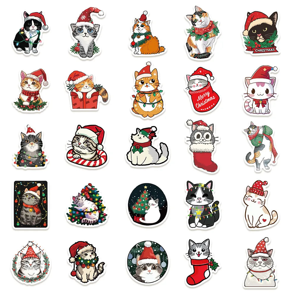 10/30/50PCS Christmas Cat Stickers Kawaii Cat Graffiti Sticker Holiday Decoration Decals Cute Animal DIY Laptop Guitar Bike Toy