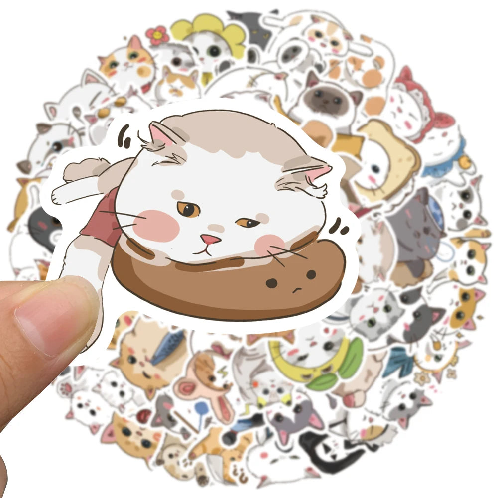 60pcs Cute Cartoon Japanese Style Cats Stickers Kids Animal Decals Vinyl Waterproof Graffiti For Luggage Phone Laptop Sticker