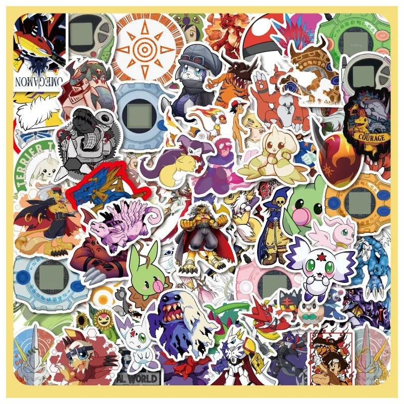 100pcs Digimon Stickers for Laptop, Car, Scooter, Water Bottle, Phone, and More
