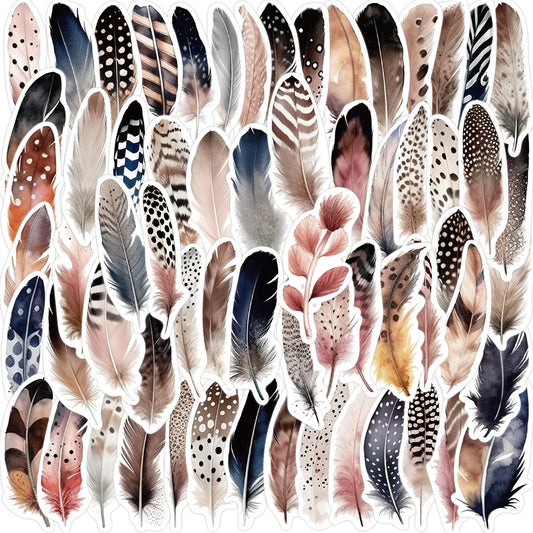 64Pcs Cartoon Feather Graffiti Stickers for Helmet Wall DIY Decoration