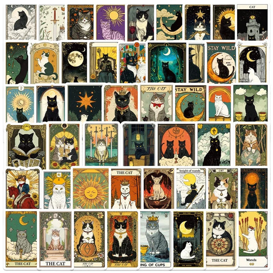Vintage Tarot Cat Stickers - 10/30/50PCS Aesthetic DIY