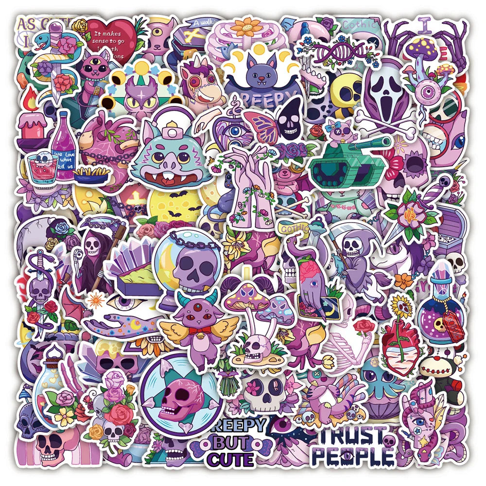 Gothic Horror Skeleton Stickers Pack - Laptop, Luggage, Halloween Decals