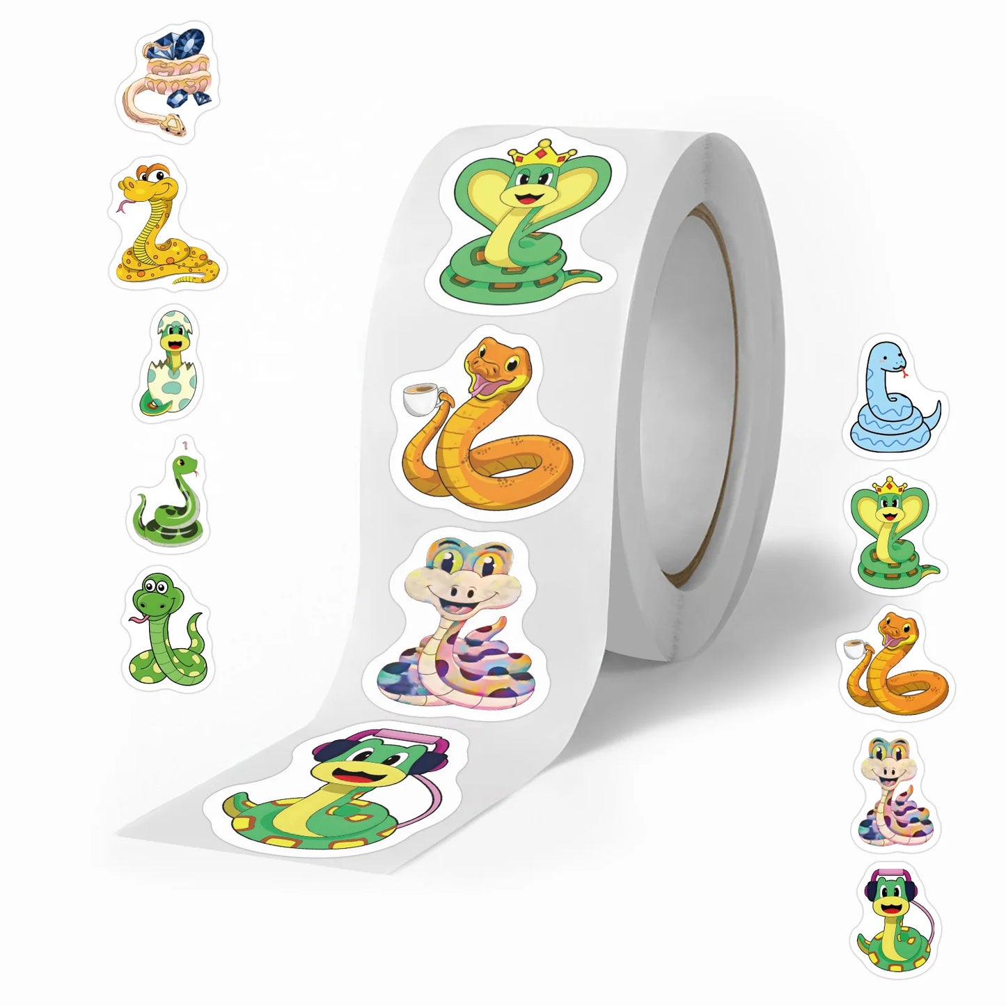 100-500pcs Cute Cartoon Snake Stickers for Laptop Phone Stationery Cup Scrapbook DIY Animals Kids Reward Sealing Label Sticker